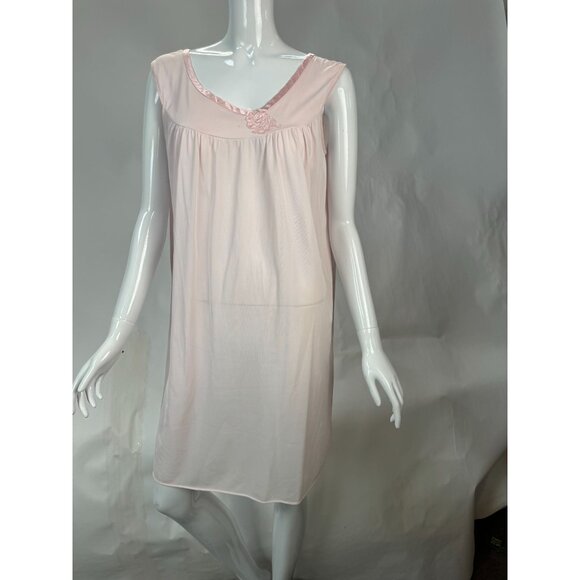 Vintage Sears 100% Nylon Pink Sleeveless Nightgown With Floral Embroidery Size M - Picture 10 of 16